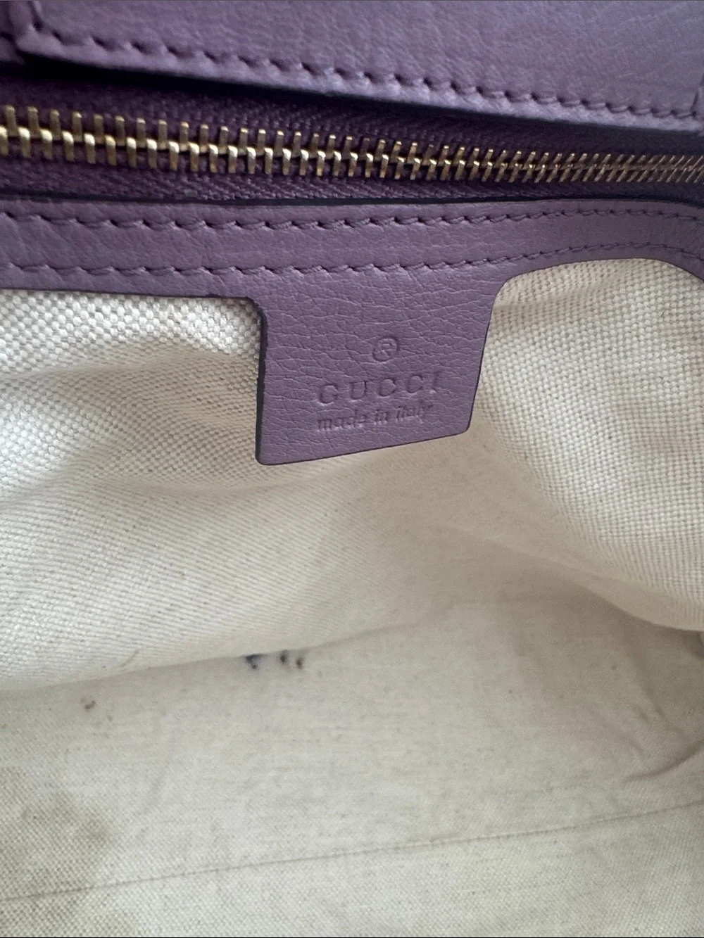 Gucci Beige GG Canvas Tote with Purple Trim and Gold Hardware - Picture 6 of 13